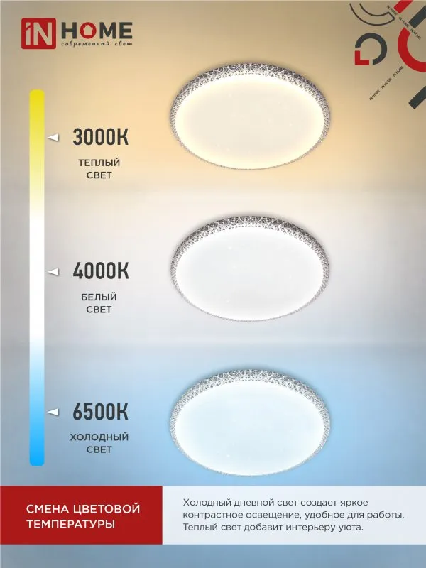 картинка Светильник светодиодный COMFORT MYSTERY-RGB 75Вт 230В 3000-6500K 6000Лм 500x80мм с пультом ДУ IN HOME