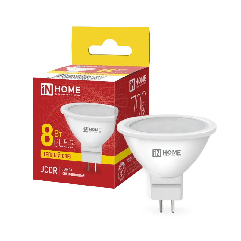 картинка Лампа светодиодная LED-JCDR-VC 8Вт 230В GU5.3 3000К 720Лм IN HOME