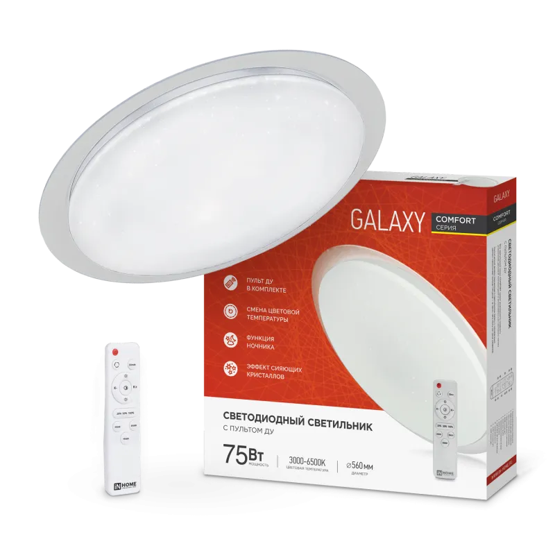 картинка Светильник светодиодный COMFORT GALAXY 75Вт 230В 3000-6500K 6000Лм 565x80мм с пультом ДУ IN HOME