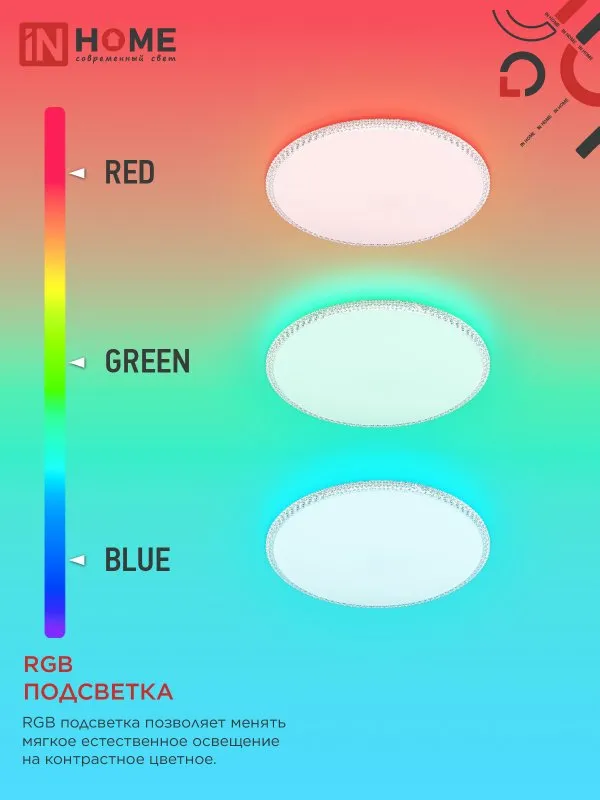 картинка Светильник светодиодный NEO MYSTERY-125RGB-WH 125Вт 230В 3000-6500K 10000Лм 465x60мм ДУ белый IN HOME