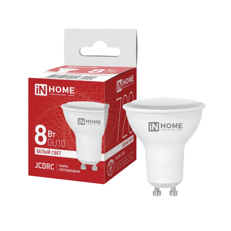 картинка Лампа светодиодная LED-JCDRC-VC 8Вт 230В GU10 4000К 720Лм IN HOME