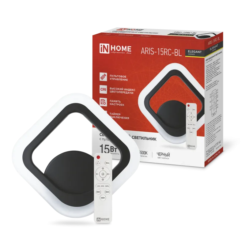 картинка Светильник светодиодный ELEGANT ARIS-15RC-BL 15Вт 230В 3000-6500К 1200Лм пульт ДУ черный IN HOME