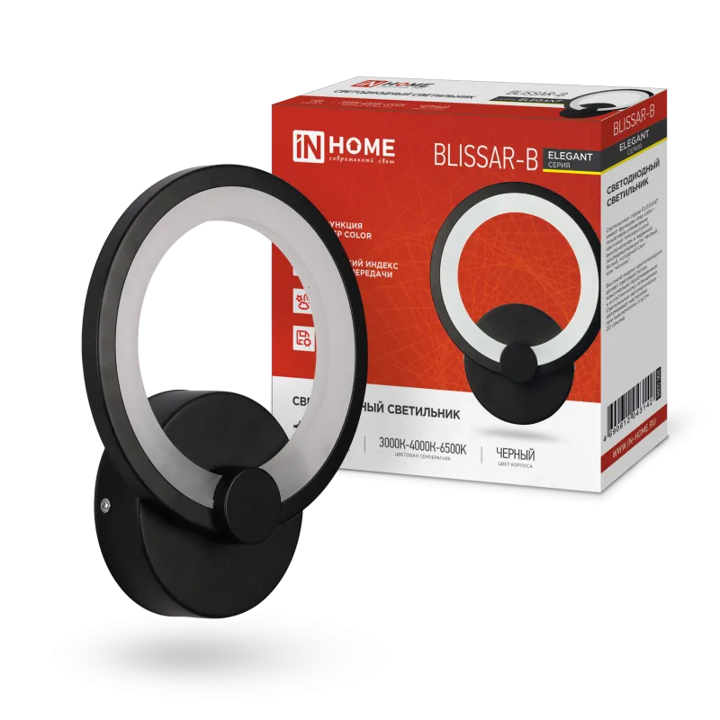 картинка Светильник светодиодный ELEGANT BLISSAR-B 15Вт 230В 3000-6500K 1200Лм STEP COLOR черный IN HOME