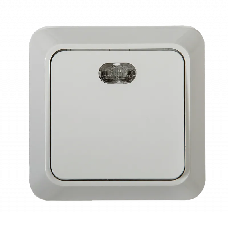 картинка Выключатель одноклавишный с подсветкой BOLLETO белый накладной 7121 IN HOME