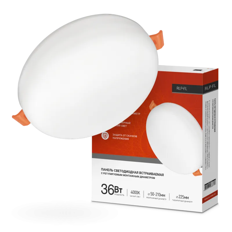 картинка Панель светодиодная встраиваемая безрамочная RLP-FL 36Вт 230В 4000К 3240Лм 223мм с регулируемым монтажом 45-190мм белая IP20 IN HOME