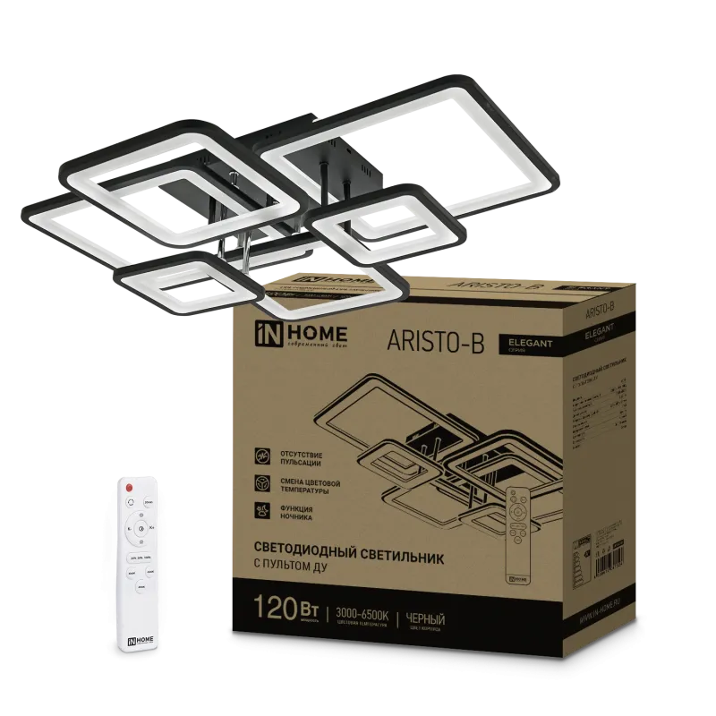 картинка Светильник светодиодный ELEGANT ARISTO-B 120Вт 230В 3000-6500K 685х585х150мм пульт ДУ черный IN HOME