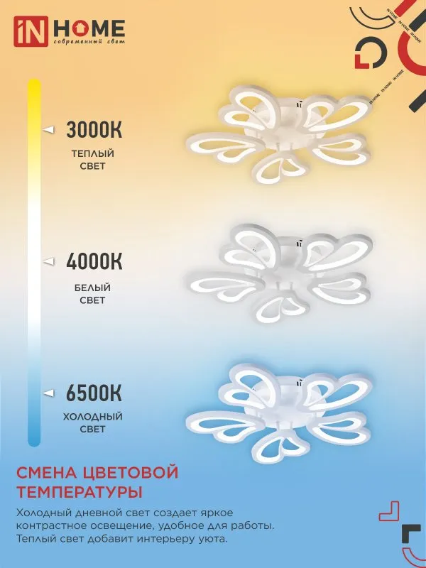 картинка Светильник светодиодный ELEGANT IRIS 90Вт 230В 3000-6500K 550х525х85мм c пультом ДУ белый IN HOME