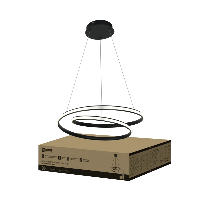 картинка Светильник светодиодный ESTETIKA DALI-HL-90BL 90Вт 230В 3000-6500K 500х500x120мм 1.2м трос ДУ черный IN HOME