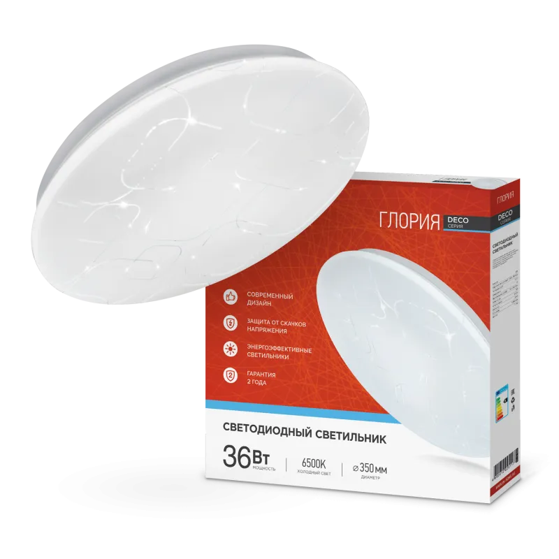 картинка Светильник светодиодный серии DECO ГЛОРИЯ 36Вт 230В 6500К 3240Лм 380х55мм IN HOME