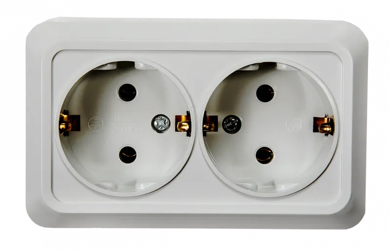 картинка Розетка двойная с заземлением BOLLETO белая накладная 7128 IN HOME