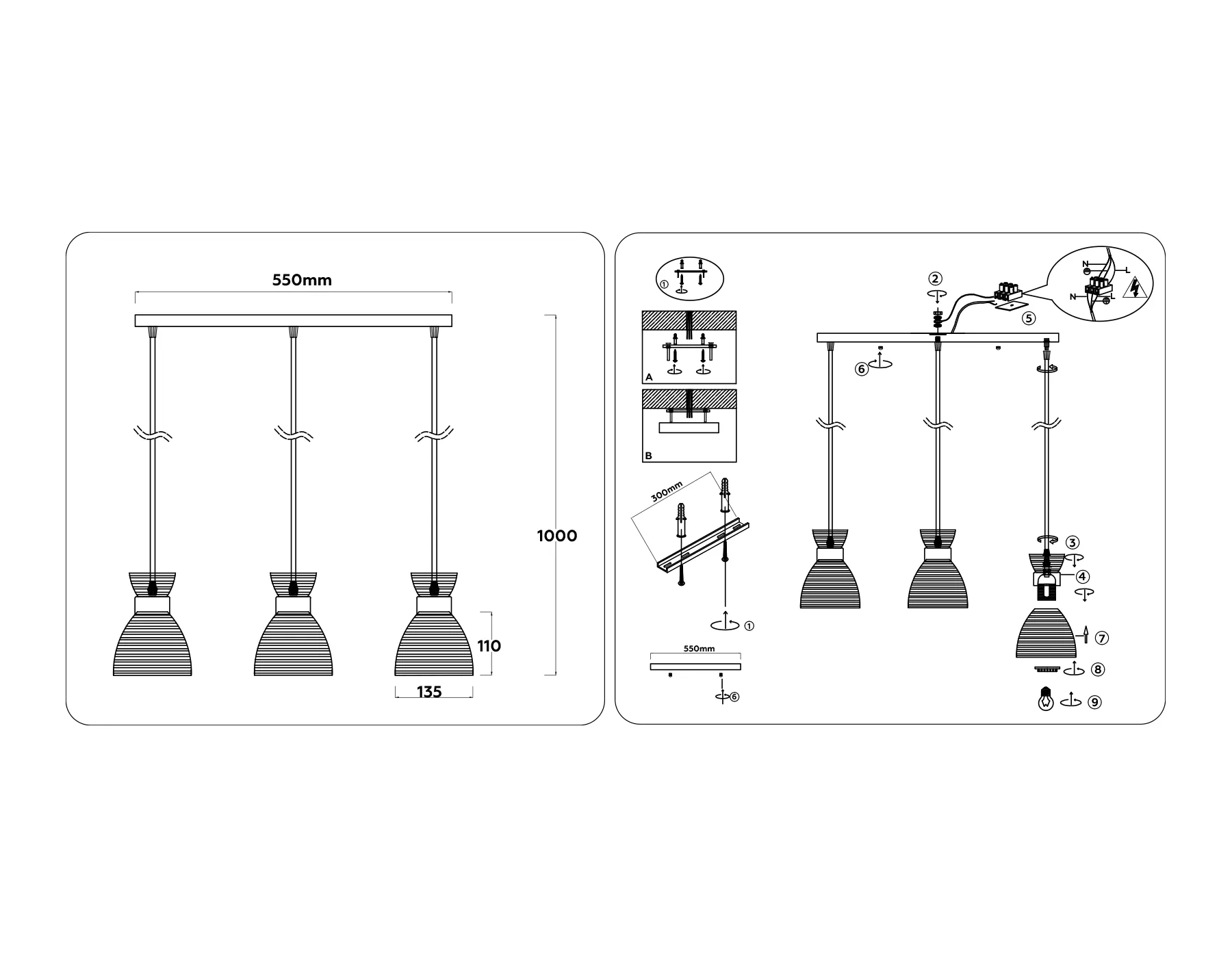 картинка Светильник подвесной со стеклянными плафонами