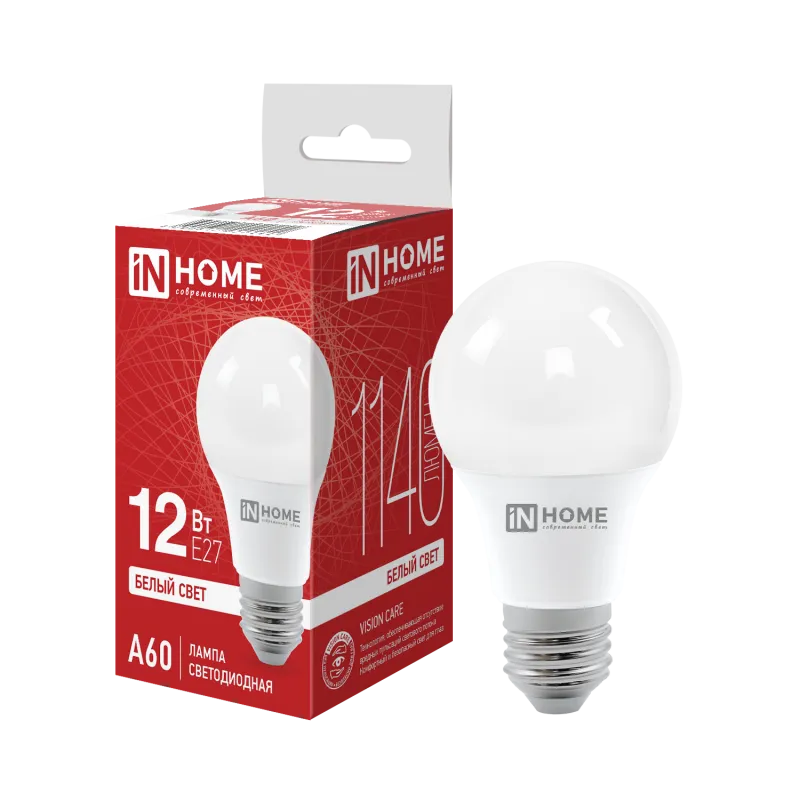 картинка Лампа светодиодная LED-A60-VC 12Вт 230В Е27 4000К 1140Лм IN HOME