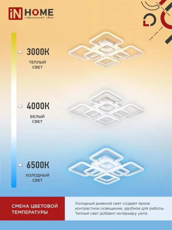 картинка Светильник светодиодный ELEGANT ARIS-W-BG 120Вт 230В 3000-6500K 8400Лм 585х585х115мм пульт ДУ белый IN HOME