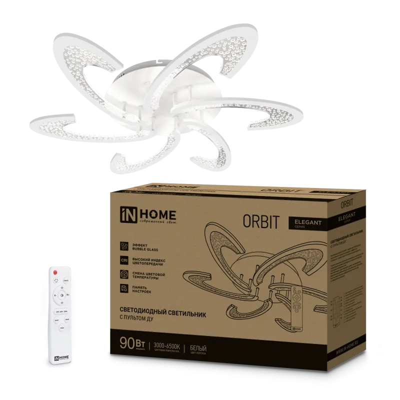 картинка Светильник светодиодный ELEGANT ORBIT 90Вт 230В 3000-6500K 725х635х90мм c пультом ДУ белый IN HOME