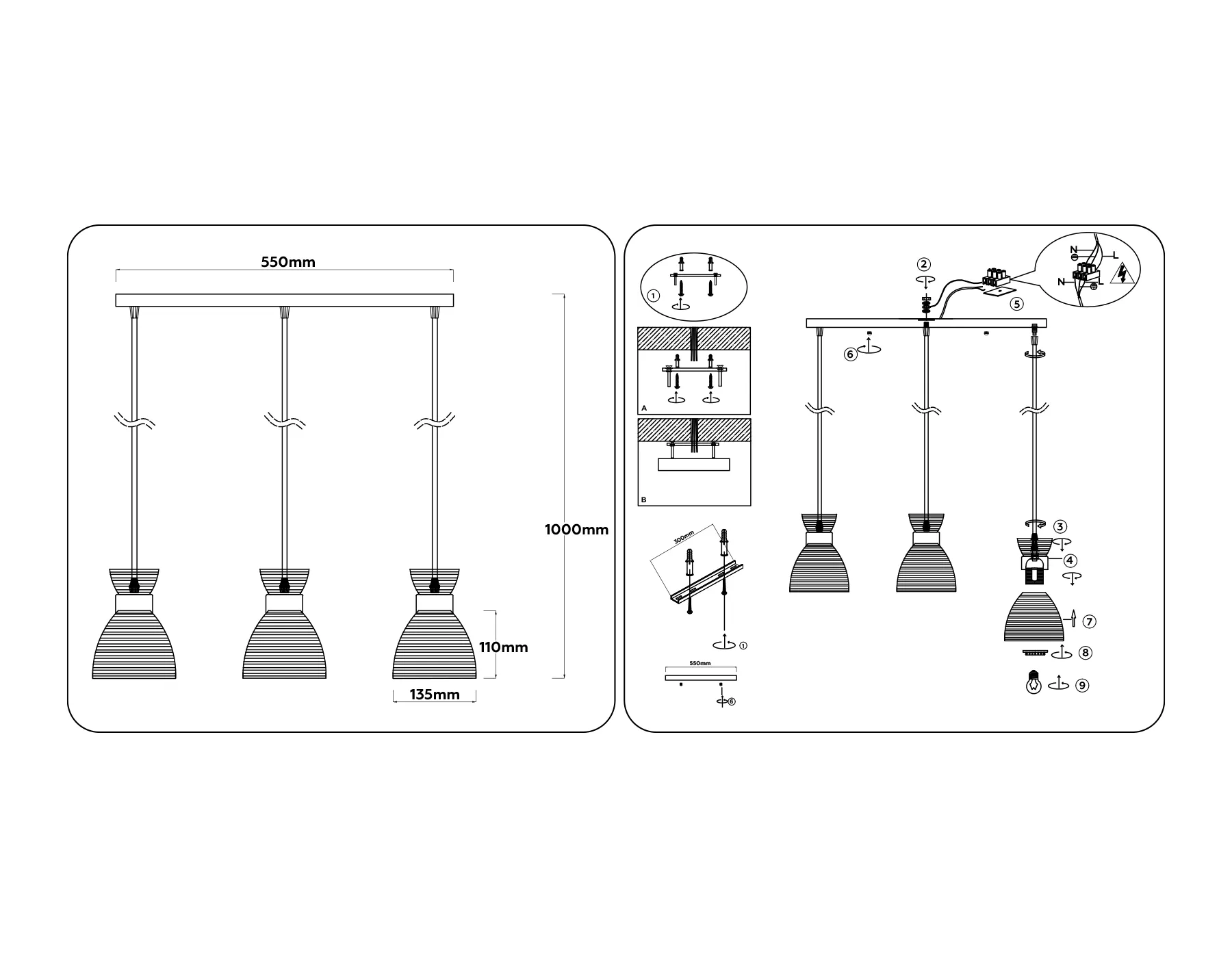картинка Светильник подвесной со стеклянными плафонами