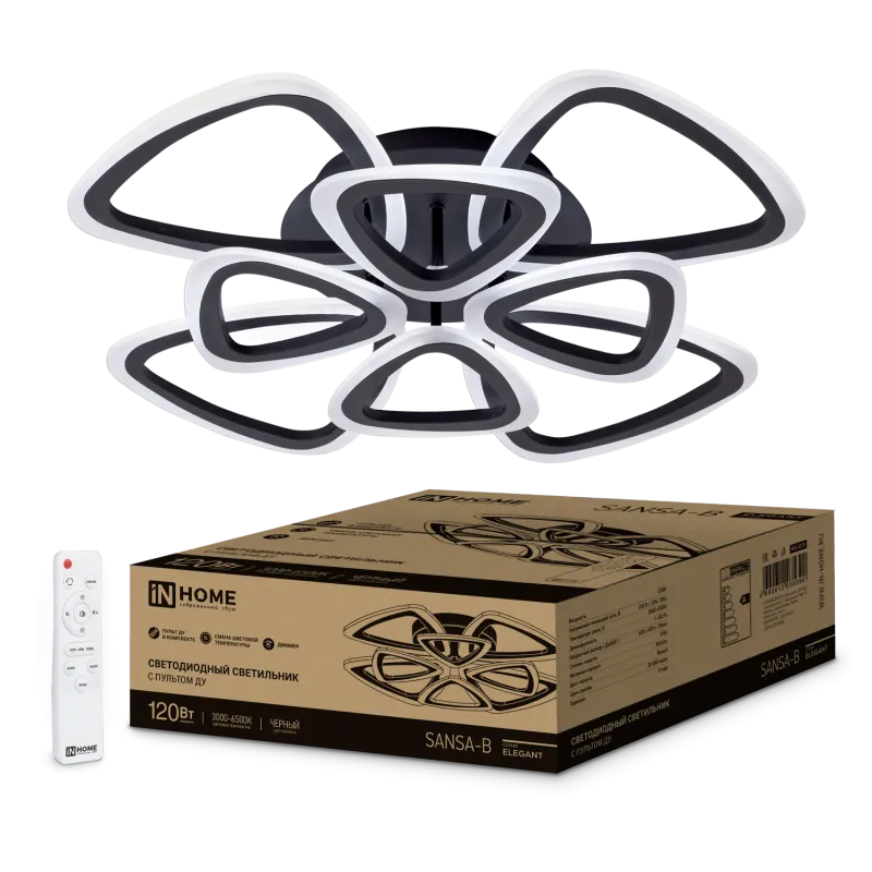 картинка Светильник светодиодный ELEGANT SANSA-B 120Вт 230В 3000-6500K 650х650х130мм c пультом ДУ черный IN HOME
