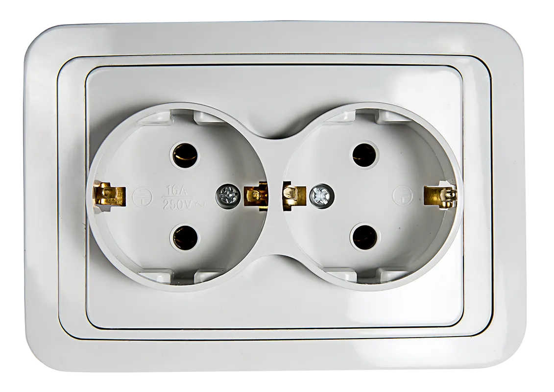 картинка Розетка двойная с заземлением CLASSICO белая 2128 IN HOME