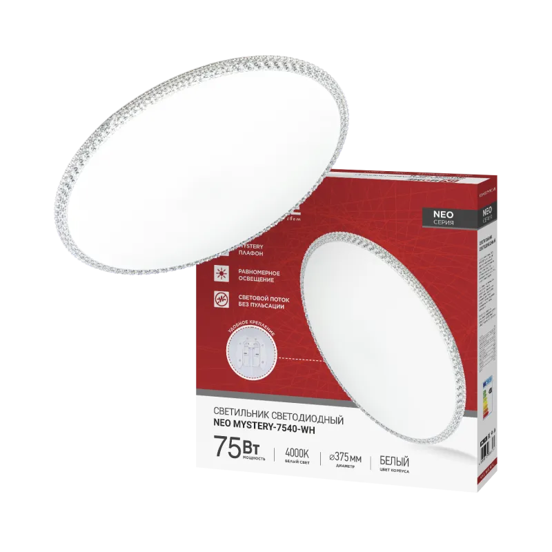 картинка Светильник светодиодный NEO MYSTERY-7540-WH 75Вт 230В 4000K 6000Лм 375x60мм белый IN HOME