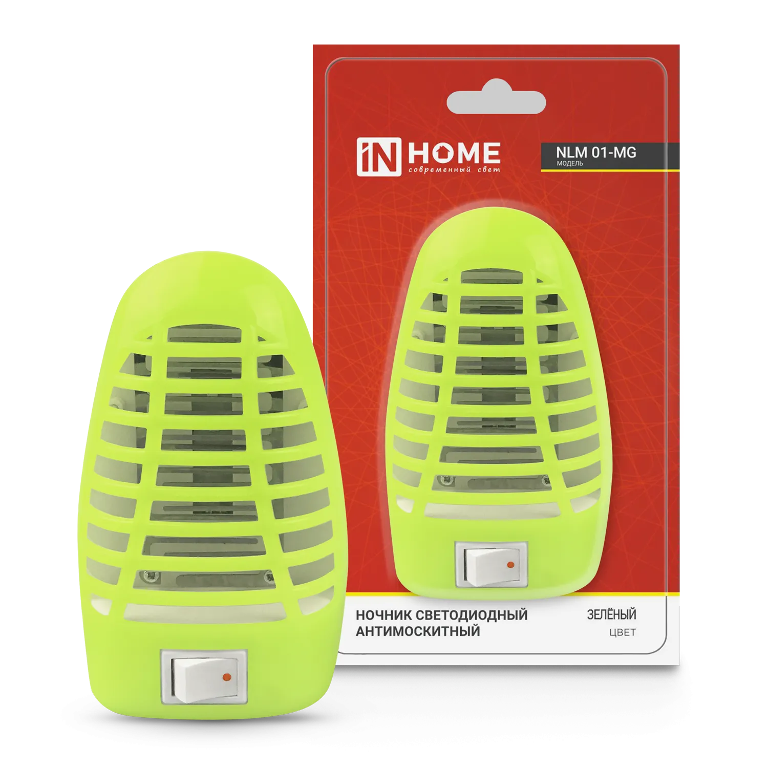 картинка Ночник светодиодный антимоскитный NLM 01-MG зеленый с выключателем 230В IN HOME