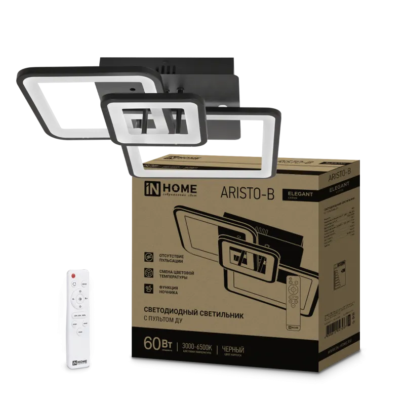 картинка Светильник светодиодный ELEGANT ARISTO-B 60Вт 230В 3000-6500K 4700Лм 530х448х150мм пульт ДУ черный IN HOME