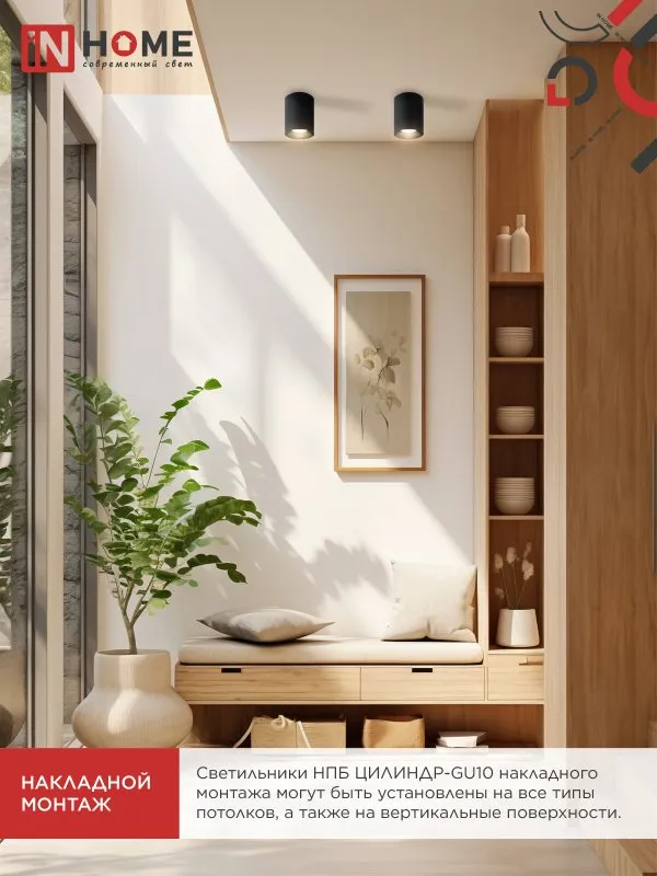 картинка Светильник потолочный НПБ ЦИЛИНДР-GU10-BL/BL под лампу GU10 70x100мм черный IN HOME