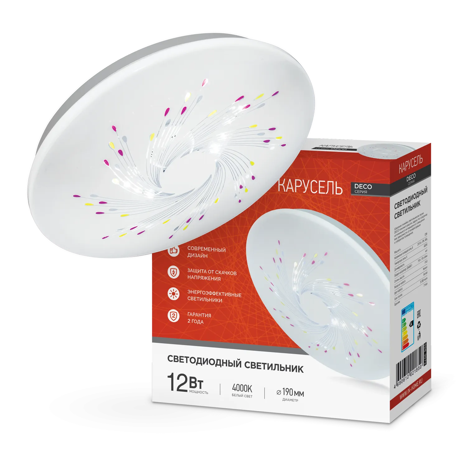 картинка Светильник светодиодный серии DECO КАРУСЕЛЬ 12Вт 230В 4000К 1080Лм 210х65мм IN HOME