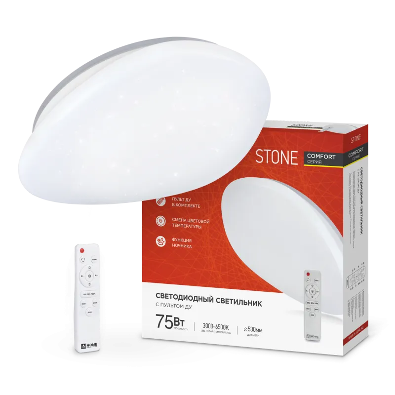 картинка Светильник светодиодный COMFORT STONE 75Вт 230В 3000-6500K 6000Лм 530x105мм с пультом ДУ IN HOME