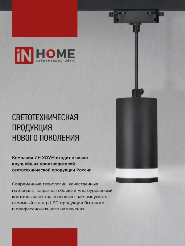 картинка Светильник трековый подвесной TP-GU10-TL 36RB под лампу GU10 с подсветкой 300мм, шнур 1м, черный IN HOME