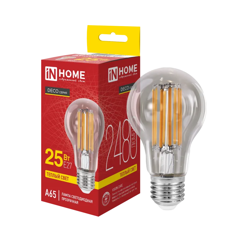 картинка Лампа светодиодная LED-A65-deco 25Вт 230В Е27 3000К 2480Лм прозрачная IN HOME