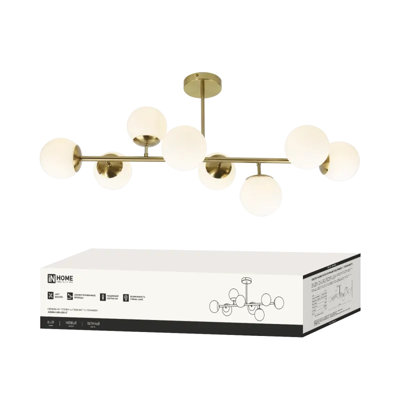 картинка Люстра под лампу AURORA LUNA-8G9-LT 8xG9 матовые плафоны, латунный корпус IN HOME