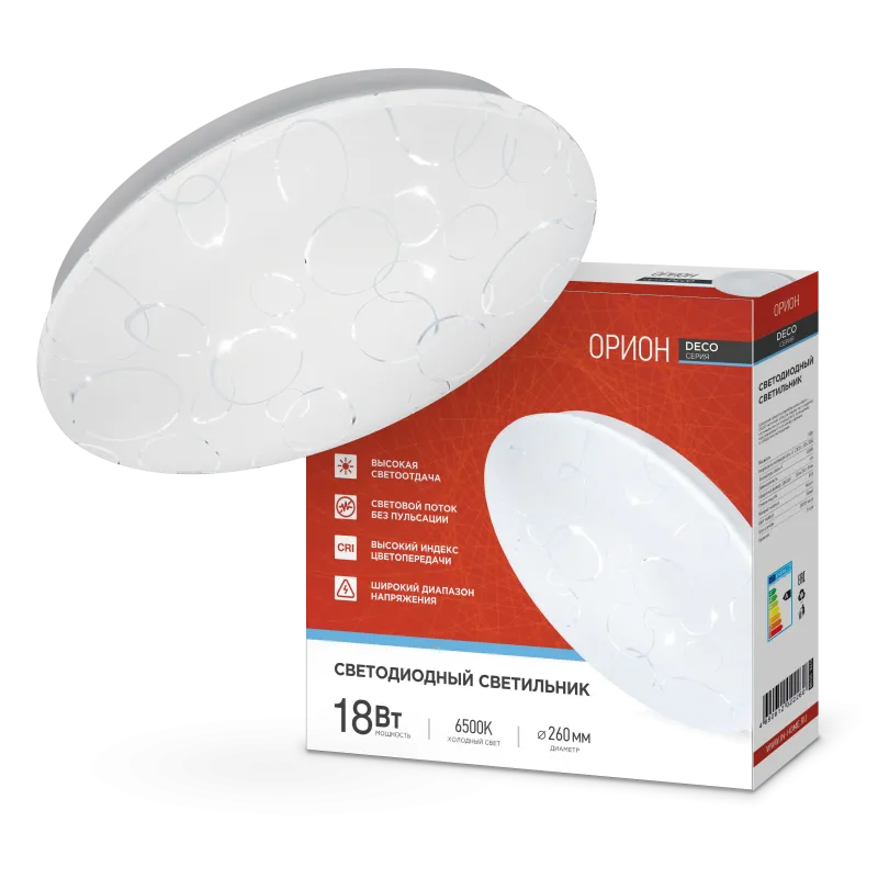 картинка Светильник светодиодный серии DECO ОРИОН 18Вт 230В 6500К 1620Лм 260х55мм IN HOME