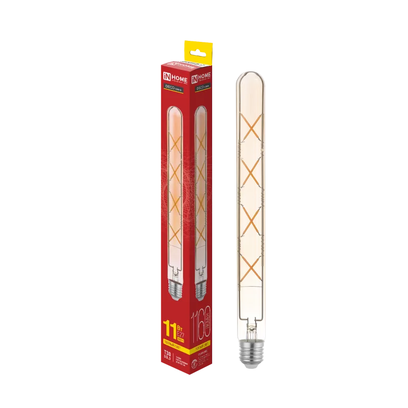 картинка Лампа светодиодная LED-T30-deco 11Вт 230В Е27 4000К 1270Лм 300мм прозрачная IN HOME