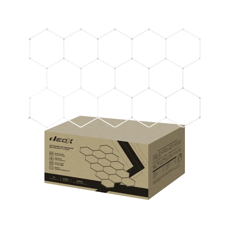 картинка Светильник светодиодный ДБО-HEXAGON 14С-57065 570Вт 230В 6500К 14 сот 0.5м шнур с вилкой 4027х2325мм NEOX