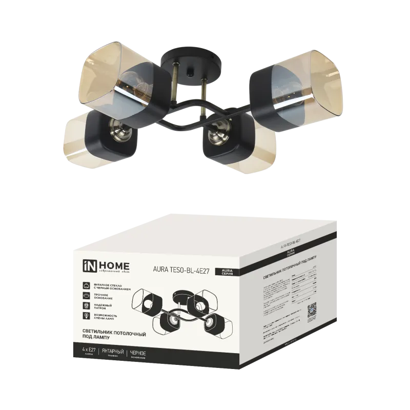 картинка Светильник потолочный под лампу AURA TESO-BL-4E27 540x430x150 черный, золото IN HOME