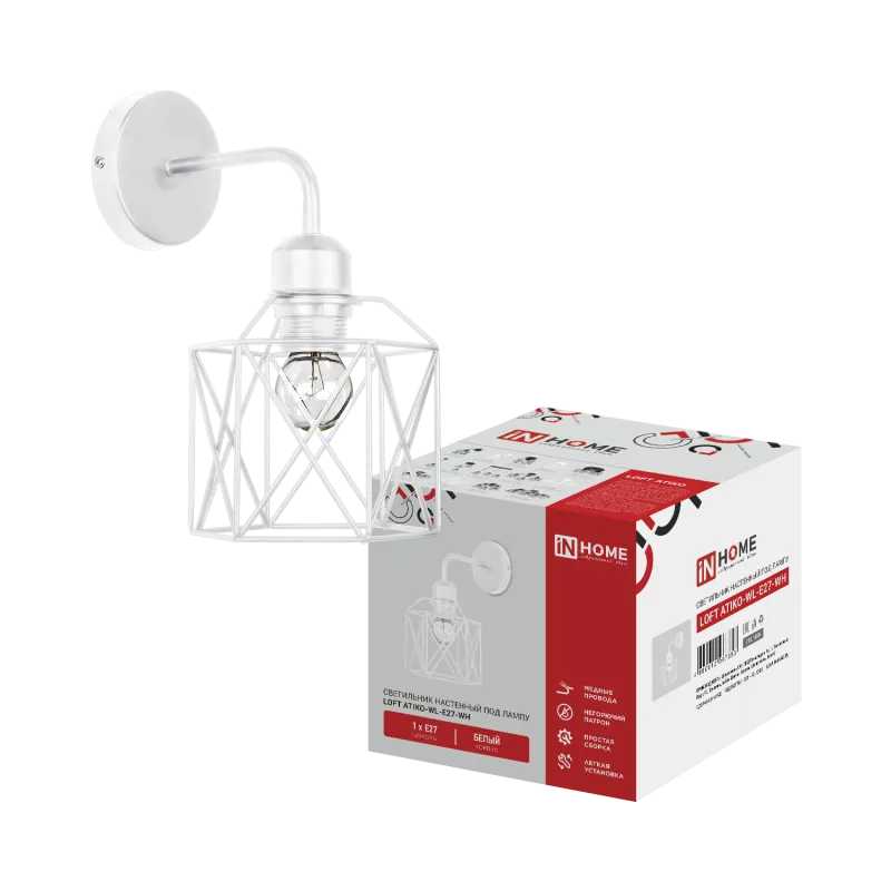 картинка Светильник настенный под лампу LOFT ATIKO-WL-E27-WH Е27 белый IN HOME