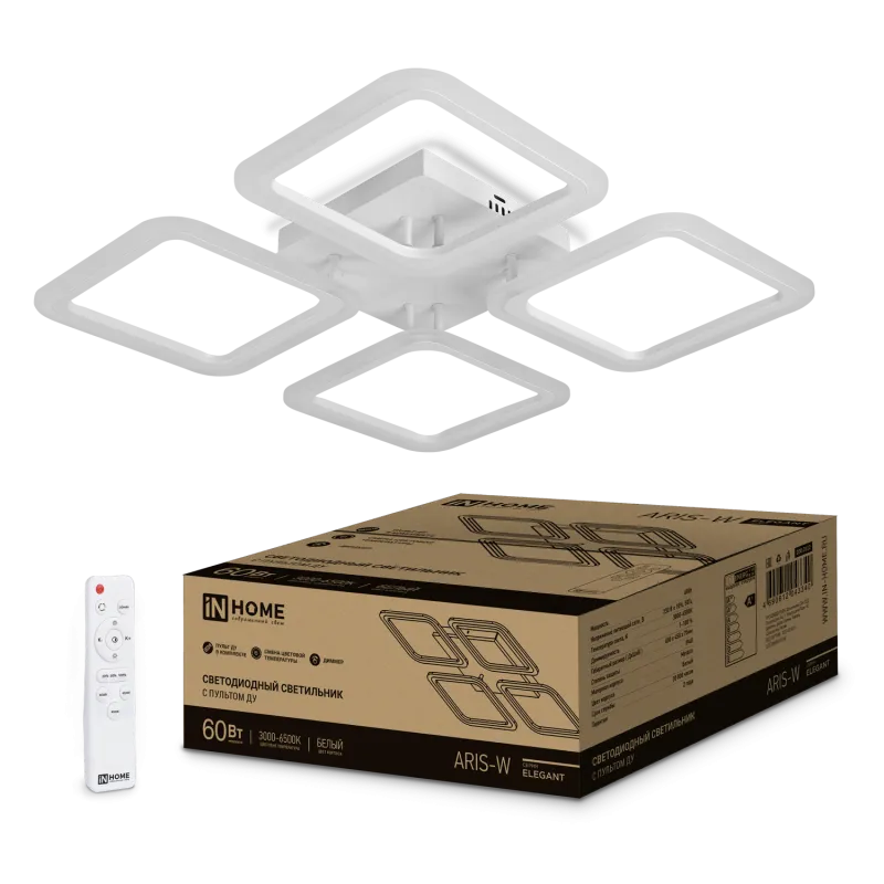 картинка Светильник светодиодный ELEGANT ARIS-W 60Вт 230В 3000-6500K 4700Лм 450х450х75мм c пультом ДУ белый IN HOME