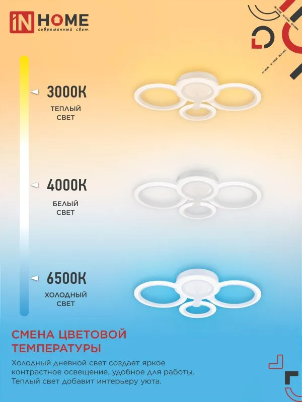 картинка Светильник светодиодный ELEGANT BLISS-W 90Вт 230В 3000-6500K 610х400х130мм c пультом ДУ белый IN HOME