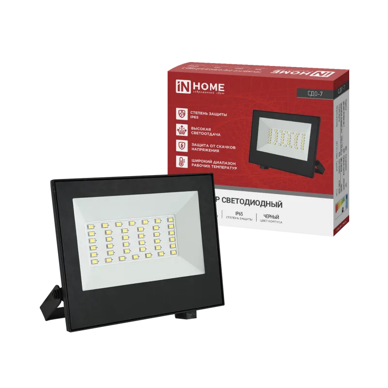 картинка Прожектор светодиодный СДО-7 50Вт 230В 4000К IP65 черный IN HOME