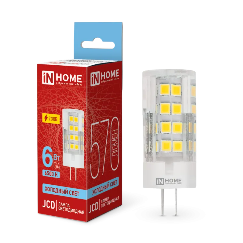 картинка Лампа светодиодная LED-JCD 6Вт 230В G4 6500К 570Лм IN HOME