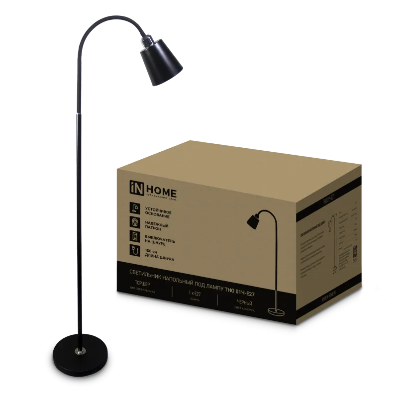 картинка Светильник напольный под лампу ТНО 01-E27Ч 230В черный плафон, черный корпус IN HOME