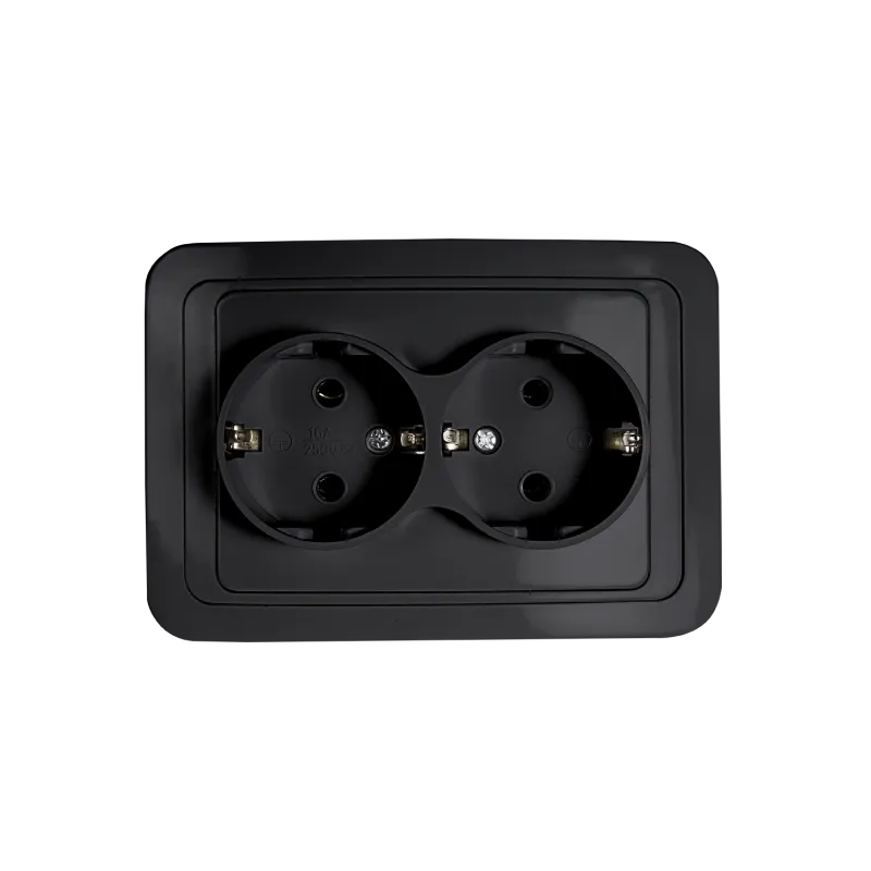 картинка Розетка двойная с заземлением CLASSICO черная 2128B IN HOME