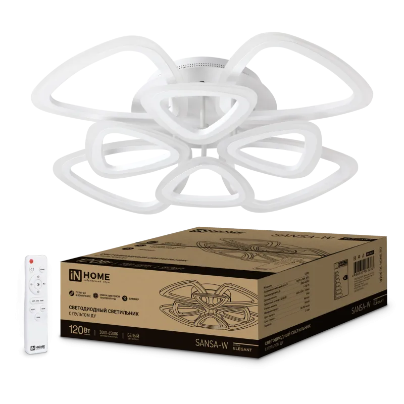 картинка Светильник светодиодный ELEGANT SANSA-W 120Вт 230В 3000-6500K 650х650х130мм c пультом ДУ белый IN HOME