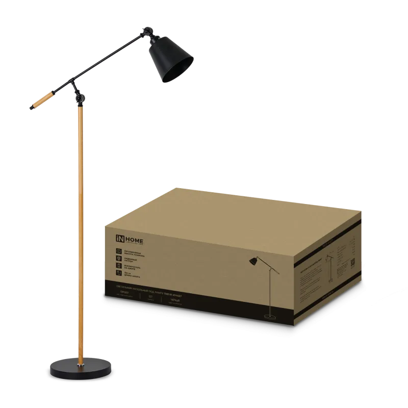 картинка Светильник напольный под лампу ТНО 01К-Е27Ч 230В черный плафон, черный корпус IN HOME