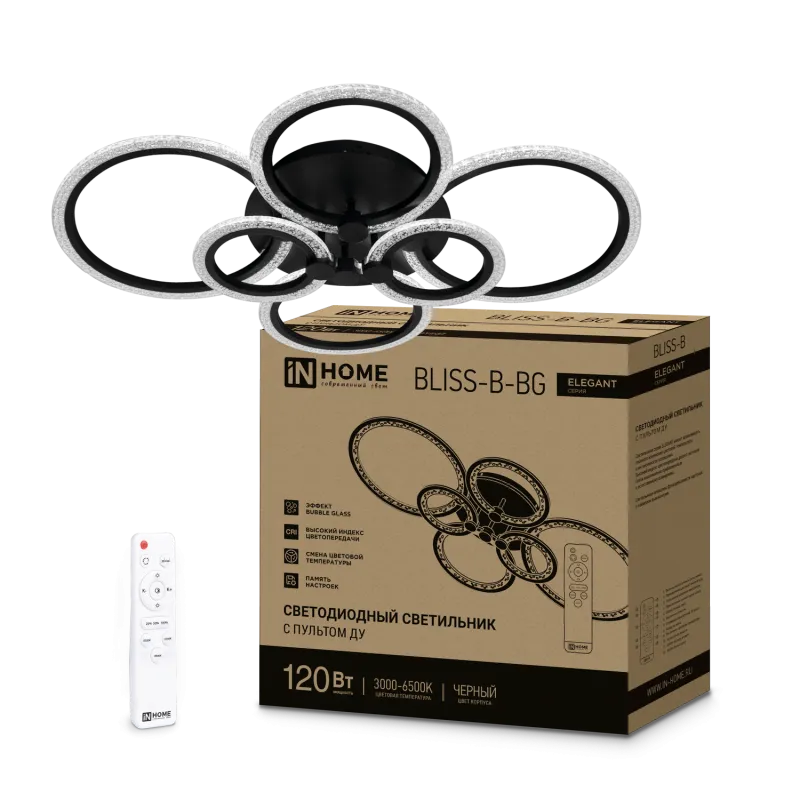 картинка Светильник светодиодный ELEGANT BLISS-B-BG 120Вт 230В 3000-6500K 8400Лм 780х550х130мм пульт ДУ черный IN HOME