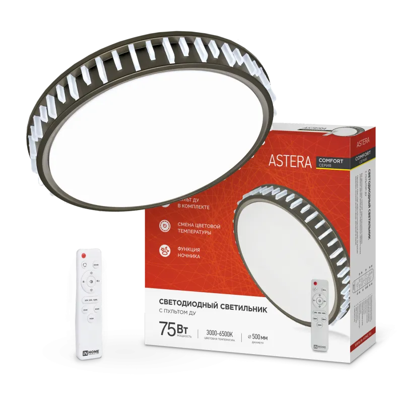 картинка Светильник светодиодный COMFORT ASTERA 75Вт 230В 3000-6500K 6000Лм 500x90мм с пультом ДУ IN HOME