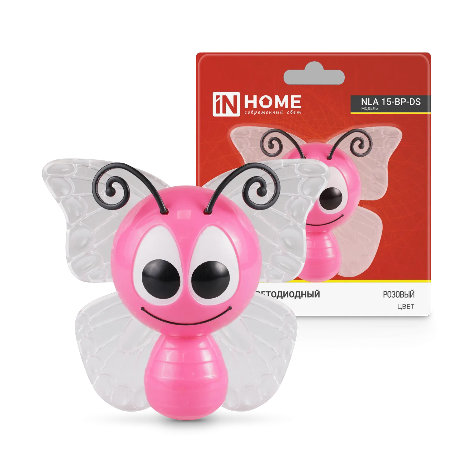 картинка Ночник светодиодный NLA 15-BP-DS БАБОЧКА розовая с датчиком освещения 230В IN HOME