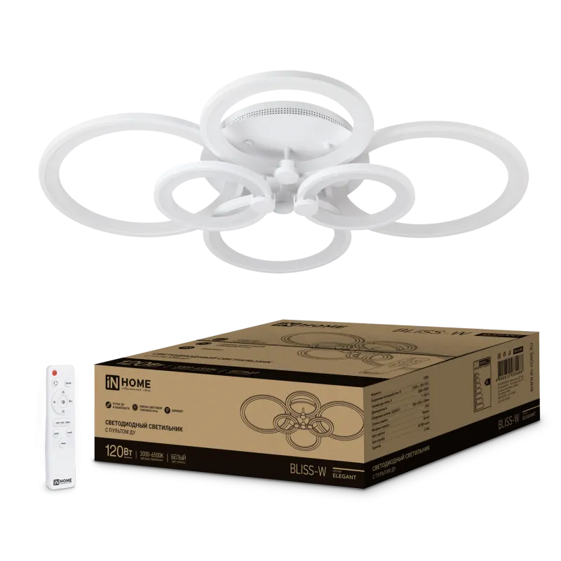 картинка Светильник светодиодный ELEGANT BLISS-W 120Вт 230В 3000-6500K 780х550х130мм c пультом ДУ белый IN HOME