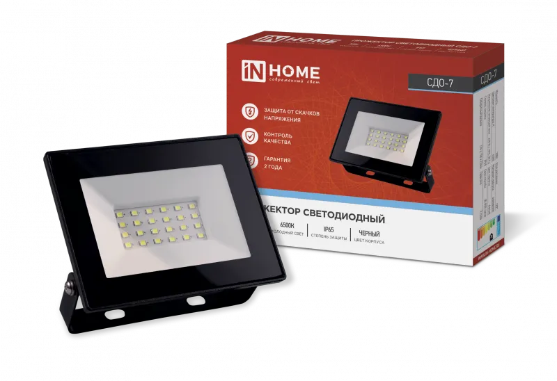 картинка Прожектор светодиодный СДО-7 30Вт 230В 6500К IP65 черный IN HOME