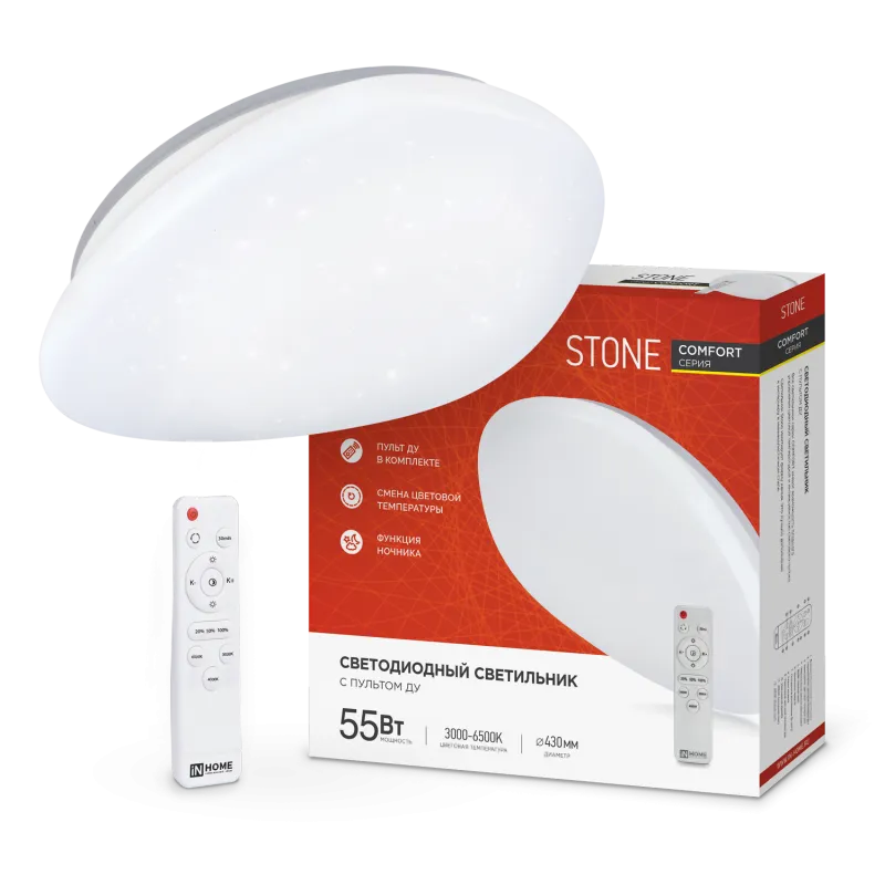 картинка Светильник светодиодный COMFORT STONE 55Вт 230В 3000-6500K 4400Лм 430x100 с пультом ДУ IN HOME