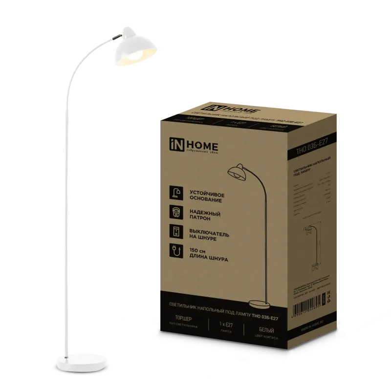 картинка Светильник напольный под лампу ТНО 03-Е27Б 230В белый плафон, белый корпус IN HOME